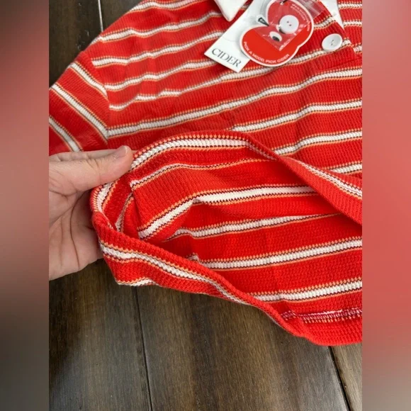 NWT Cider Size XS Striped Crop Top Henley Short Sleeve Shirt y2k - Picture 4 of 4